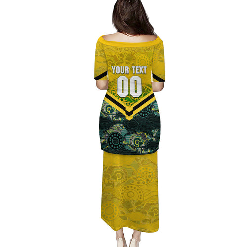 Personalised Kangaroos Rugby Puletasi Aboriginal Pattern Australia Colors Tribal Sports