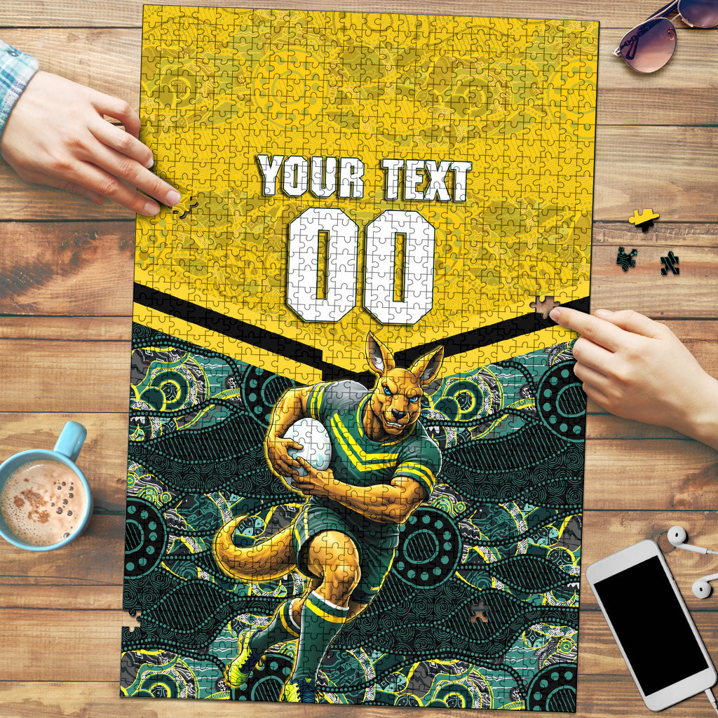 Personalised Kangaroos Rugby Puzzle Aboriginal Pattern Australia Colors Tribal Sports