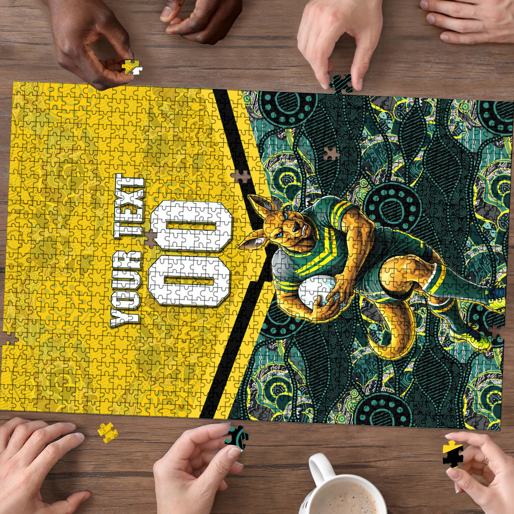 Personalised Kangaroos Rugby Puzzle Aboriginal Pattern Australia Colors Tribal Sports