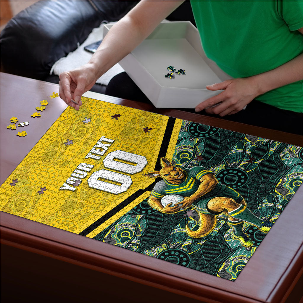 Personalised Kangaroos Rugby Puzzle Aboriginal Pattern Australia Colors Tribal Sports