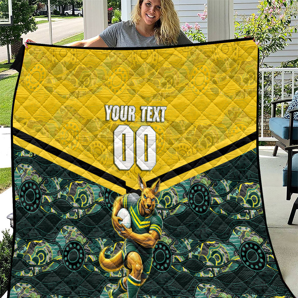 Personalised Kangaroos Rugby Quilt Aboriginal Pattern Australia Colors Tribal Sports