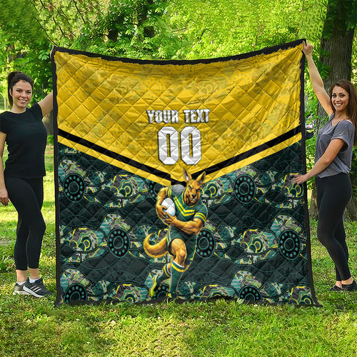 Personalised Kangaroos Rugby Quilt Aboriginal Pattern Australia Colors Tribal Sports