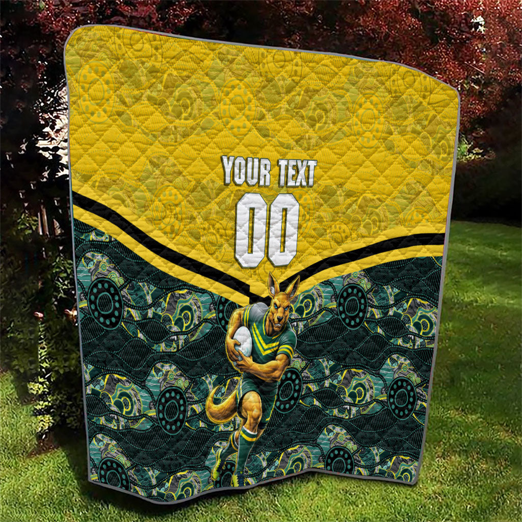 Personalised Kangaroos Rugby Quilt Aboriginal Pattern Australia Colors Tribal Sports