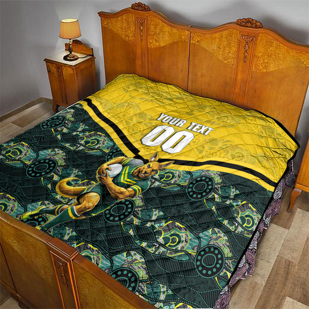 Personalised Kangaroos Rugby Quilt Aboriginal Pattern Australia Colors Tribal Sports