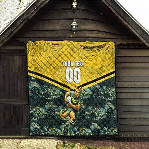 Personalised Kangaroos Rugby Quilt Aboriginal Pattern Australia Colors Tribal Sports