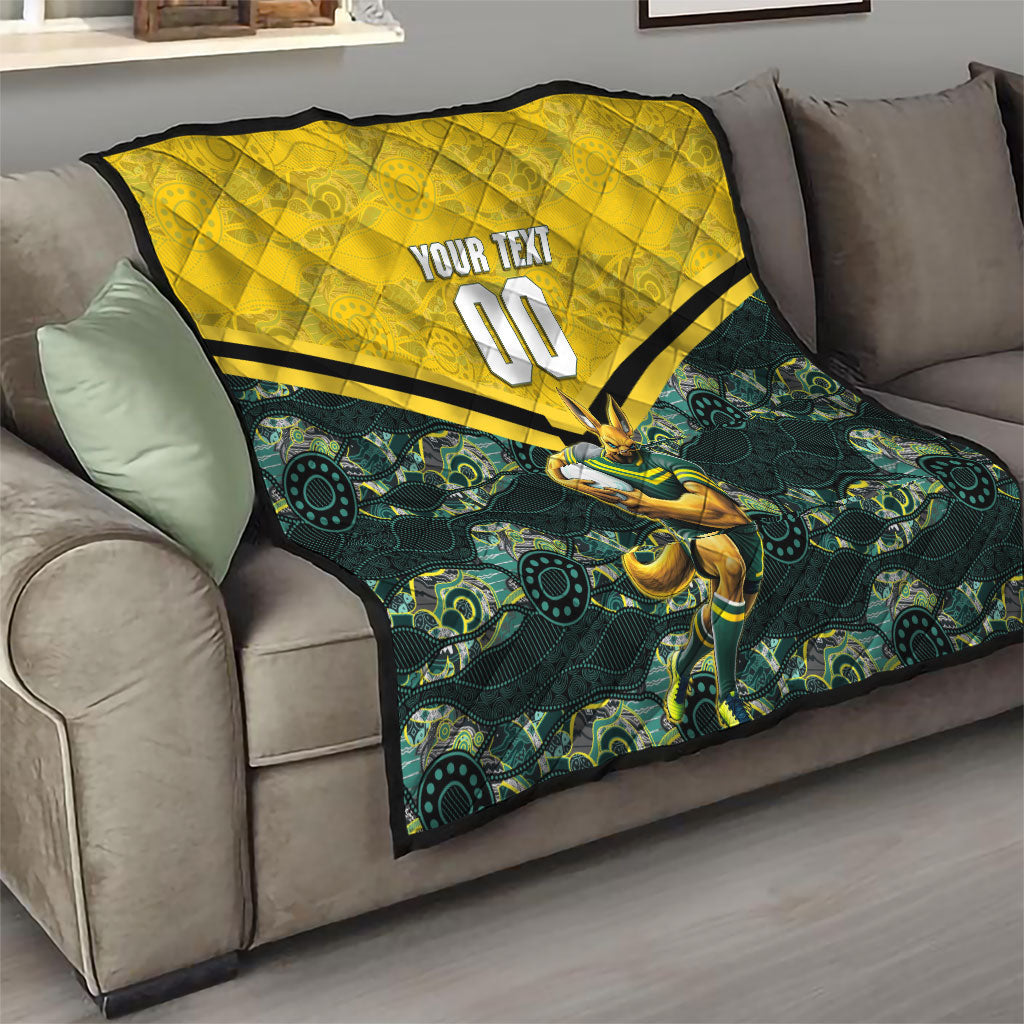 Personalised Kangaroos Rugby Quilt Aboriginal Pattern Australia Colors Tribal Sports