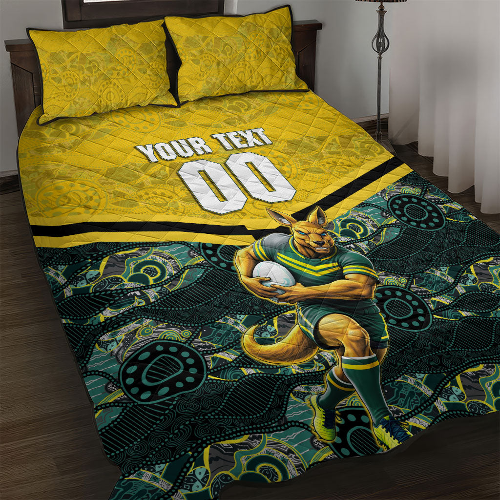 Personalised Kangaroos Rugby Quilt Bed Set Aboriginal Pattern Australia Colors Tribal Sports