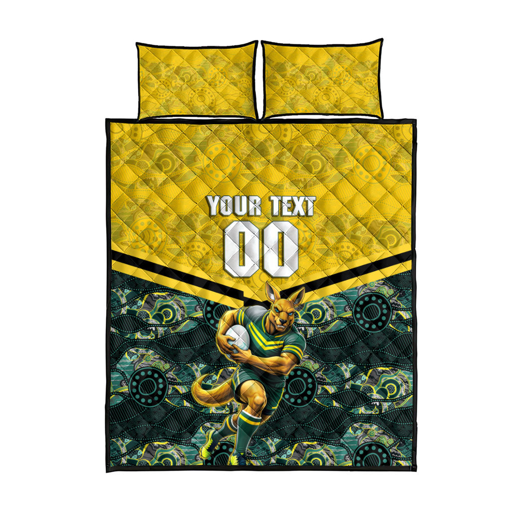 Personalised Kangaroos Rugby Quilt Bed Set Aboriginal Pattern Australia Colors Tribal Sports