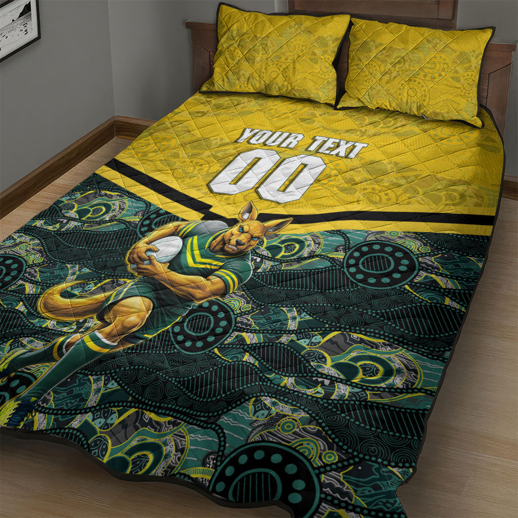 Personalised Kangaroos Rugby Quilt Bed Set Aboriginal Pattern Australia Colors Tribal Sports