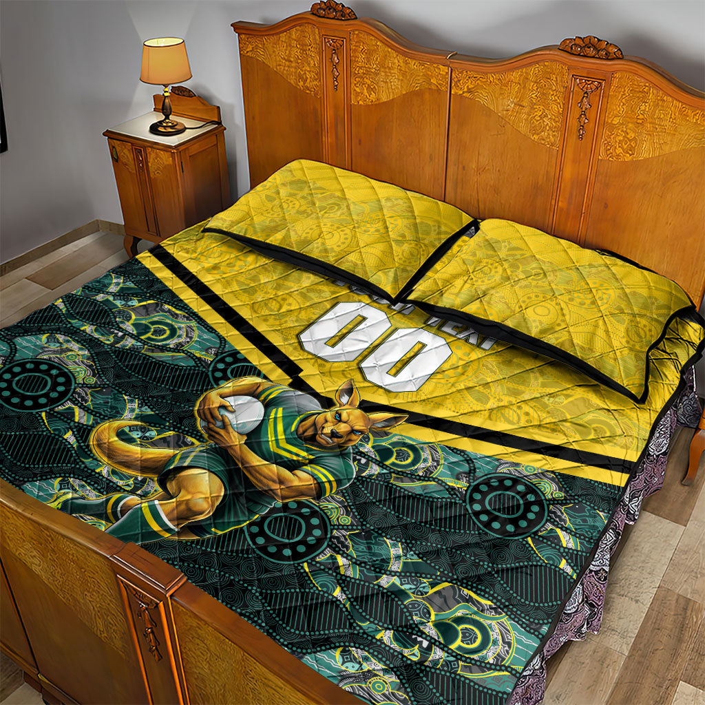 Personalised Kangaroos Rugby Quilt Bed Set Aboriginal Pattern Australia Colors Tribal Sports