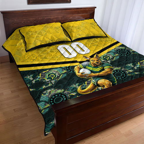 Personalised Kangaroos Rugby Quilt Bed Set Aboriginal Pattern Australia Colors Tribal Sports
