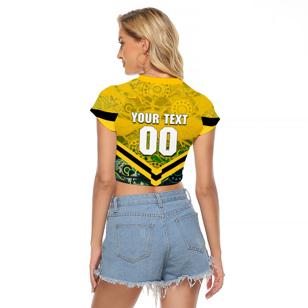 Personalised Kangaroos Rugby Raglan Cropped T Shirt Aboriginal Pattern Australia Colors Tribal Sports