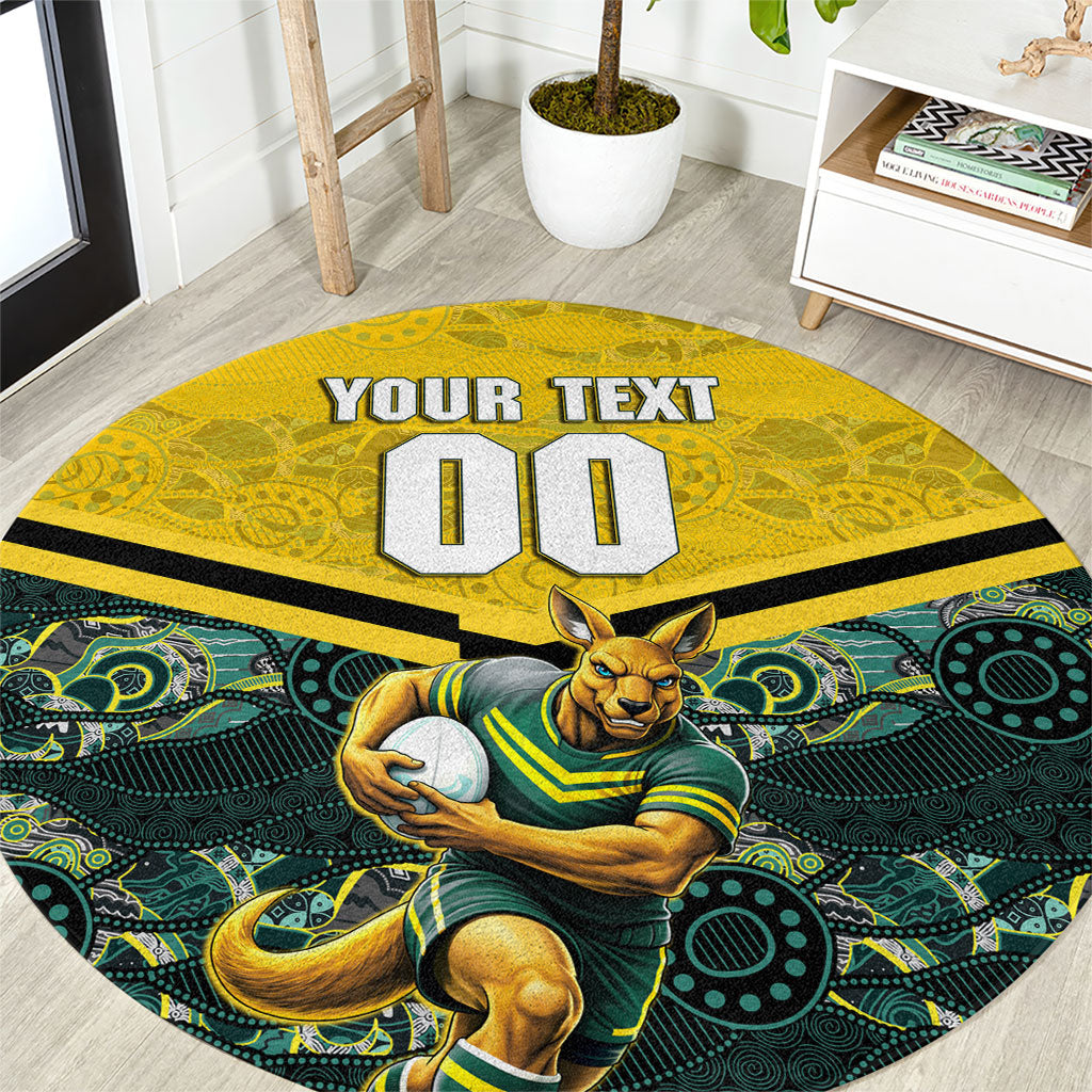 Personalised Kangaroos Rugby Round Carpet Aboriginal Pattern Australia Colors Tribal Sports