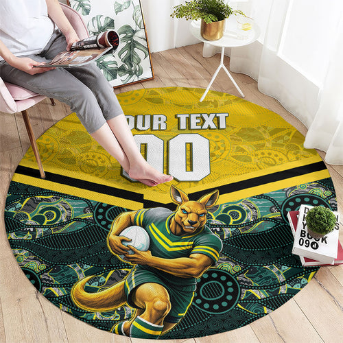 Personalised Kangaroos Rugby Round Carpet Aboriginal Pattern Australia Colors Tribal Sports