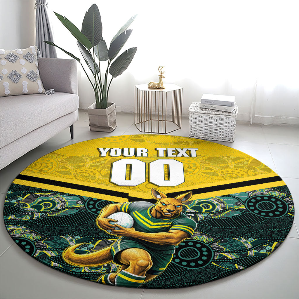 Personalised Kangaroos Rugby Round Carpet Aboriginal Pattern Australia Colors Tribal Sports
