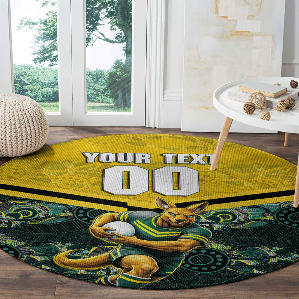 Personalised Kangaroos Rugby Round Carpet Aboriginal Pattern Australia Colors Tribal Sports