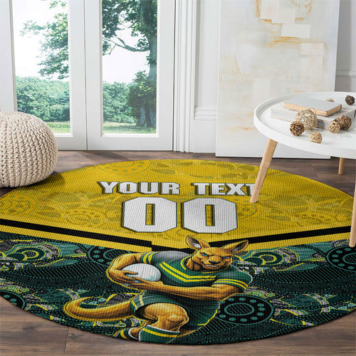 Personalised Kangaroos Rugby Round Carpet Aboriginal Pattern Australia Colors Tribal Sports