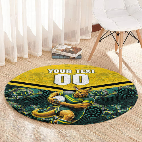 Personalised Kangaroos Rugby Round Carpet Aboriginal Pattern Australia Colors Tribal Sports