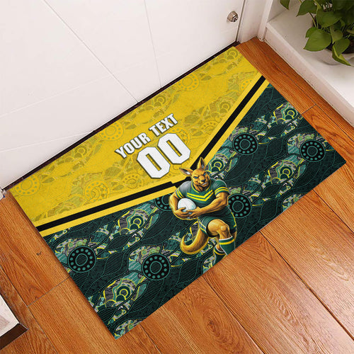 Personalised Kangaroos Rugby Rubber Doormat Aboriginal Pattern Australia Colors Tribal Sports