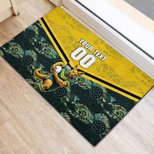 Personalised Kangaroos Rugby Rubber Doormat Aboriginal Pattern Australia Colors Tribal Sports