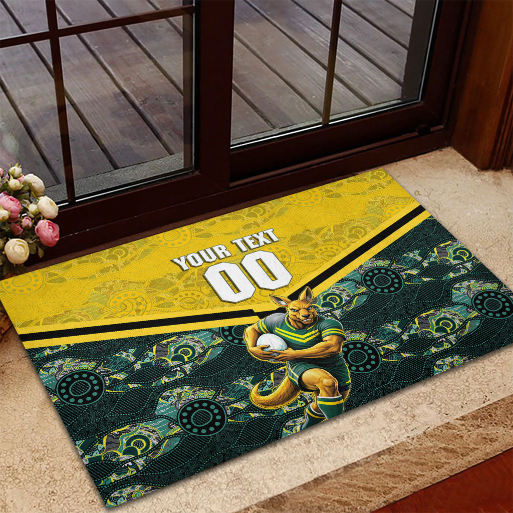 Personalised Kangaroos Rugby Rubber Doormat Aboriginal Pattern Australia Colors Tribal Sports