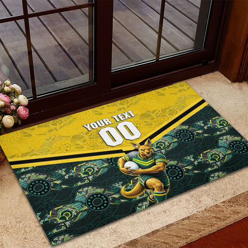 Personalised Kangaroos Rugby Rubber Doormat Aboriginal Pattern Australia Colors Tribal Sports