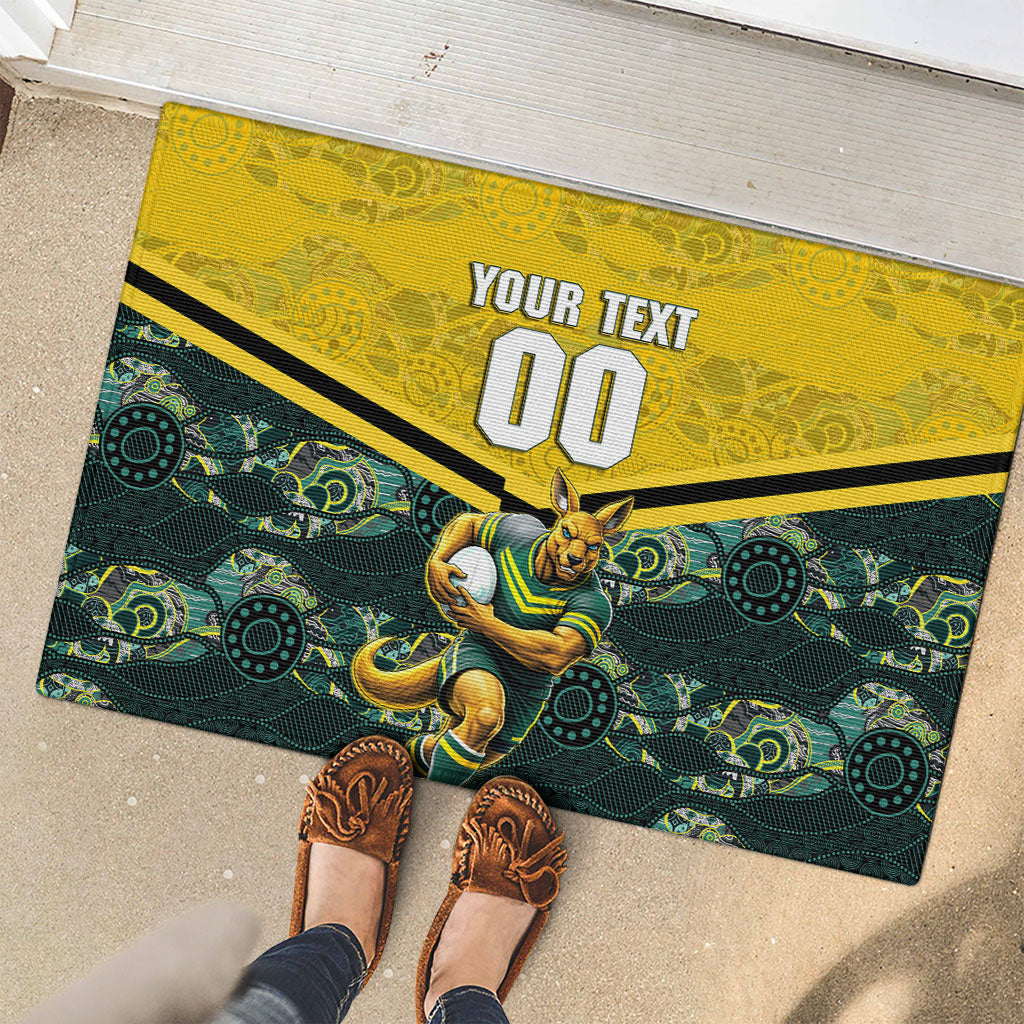 Personalised Kangaroos Rugby Rubber Doormat Aboriginal Pattern Australia Colors Tribal Sports