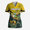Personalised Kangaroos Rugby Scrub Top Aboriginal Pattern Australia Colors Tribal Sports