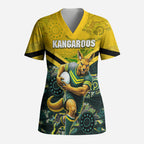 Personalised Kangaroos Rugby Scrub Top Aboriginal Pattern Australia Colors Tribal Sports