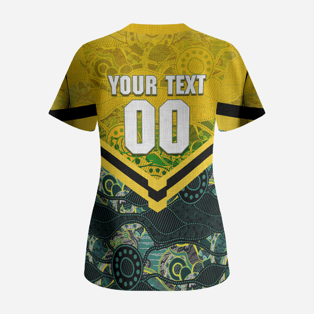 Personalised Kangaroos Rugby Scrub Top Aboriginal Pattern Australia Colors Tribal Sports