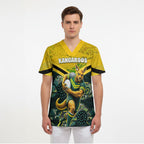 Personalised Kangaroos Rugby Scrub Top Aboriginal Pattern Australia Colors Tribal Sports