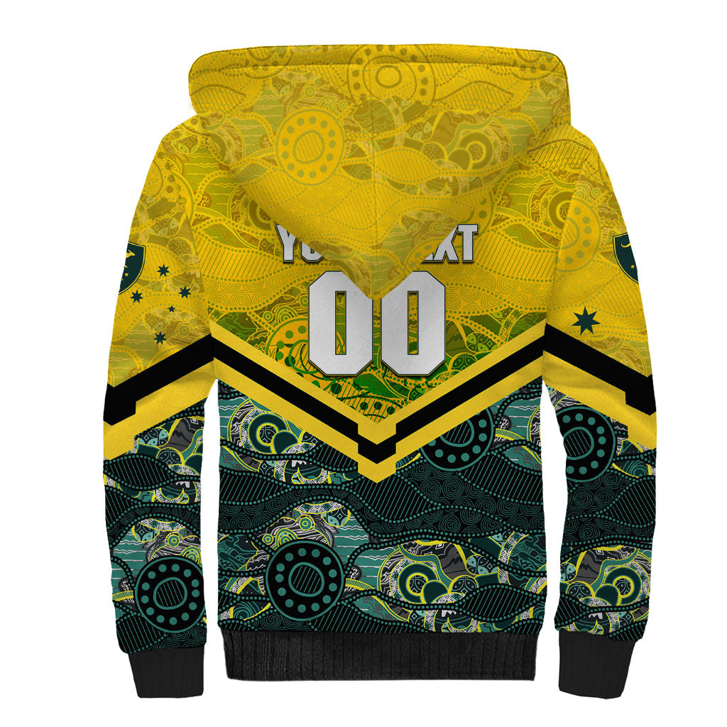 Personalised Kangaroos Rugby Sherpa Hoodie Aboriginal Pattern Australia Colors Tribal Sports