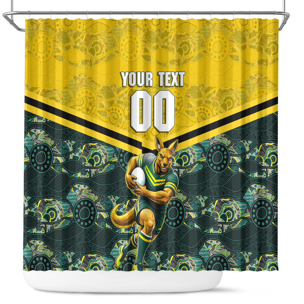 Personalised Kangaroos Rugby Shower Curtain Aboriginal Pattern Australia Colors Tribal Sports
