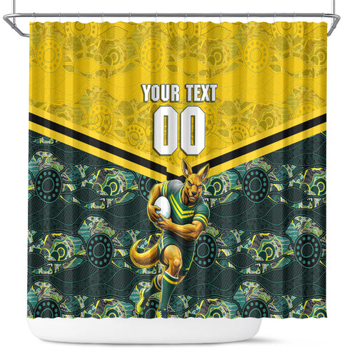Personalised Kangaroos Rugby Shower Curtain Aboriginal Pattern Australia Colors Tribal Sports