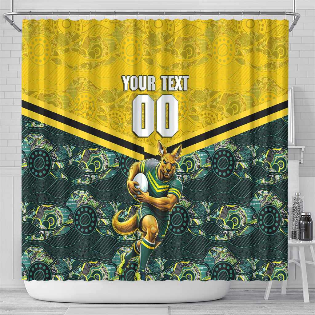 Personalised Kangaroos Rugby Shower Curtain Aboriginal Pattern Australia Colors Tribal Sports