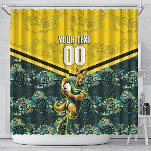 Personalised Kangaroos Rugby Shower Curtain Aboriginal Pattern Australia Colors Tribal Sports