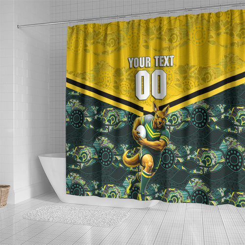 Personalised Kangaroos Rugby Shower Curtain Aboriginal Pattern Australia Colors Tribal Sports