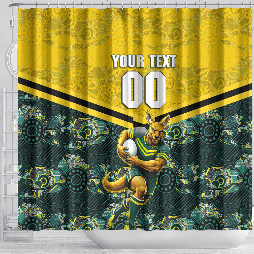 Personalised Kangaroos Rugby Shower Curtain Aboriginal Pattern Australia Colors Tribal Sports