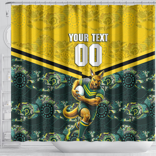 Personalised Kangaroos Rugby Shower Curtain Aboriginal Pattern Australia Colors Tribal Sports