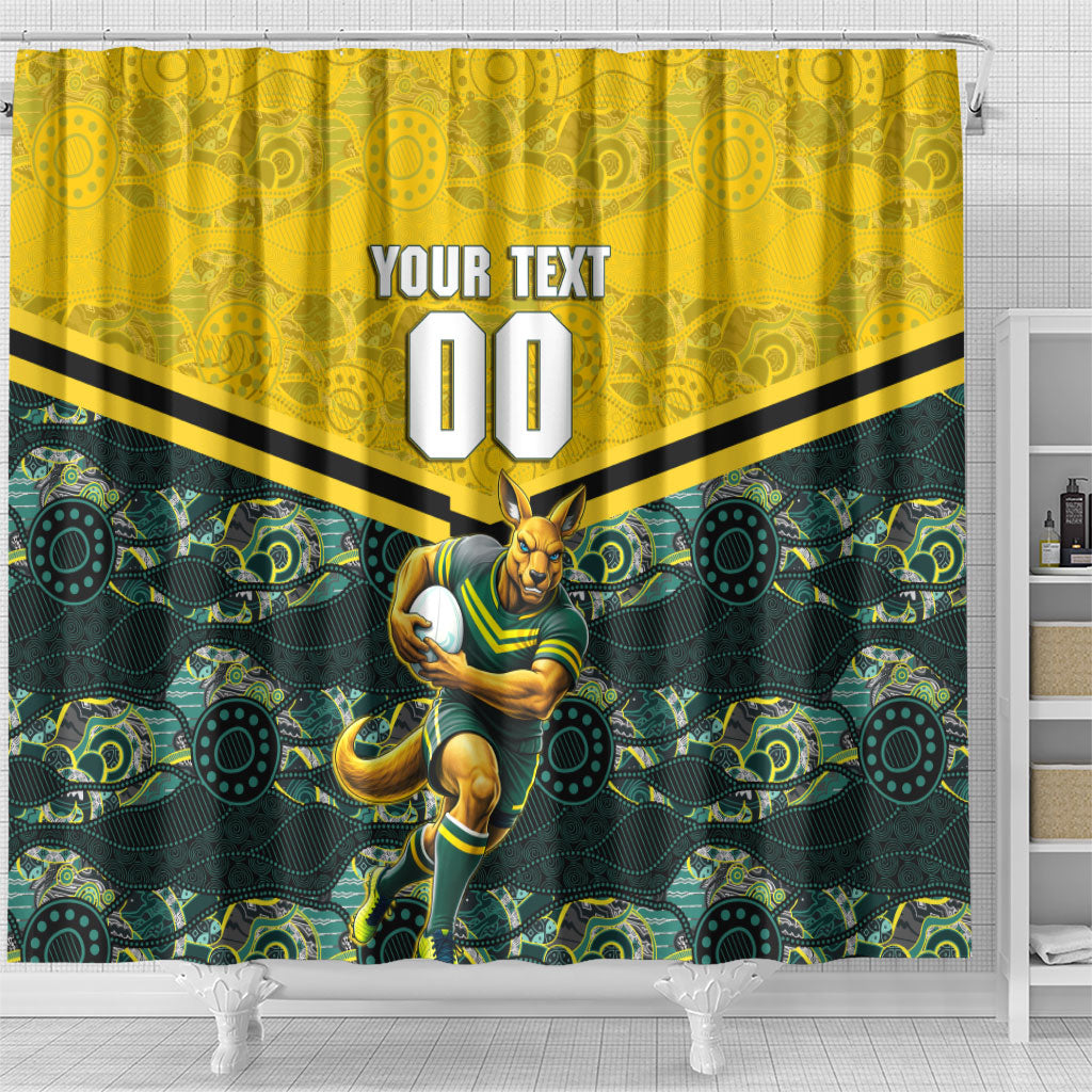 Personalised Kangaroos Rugby Shower Curtain Aboriginal Pattern Australia Colors Tribal Sports
