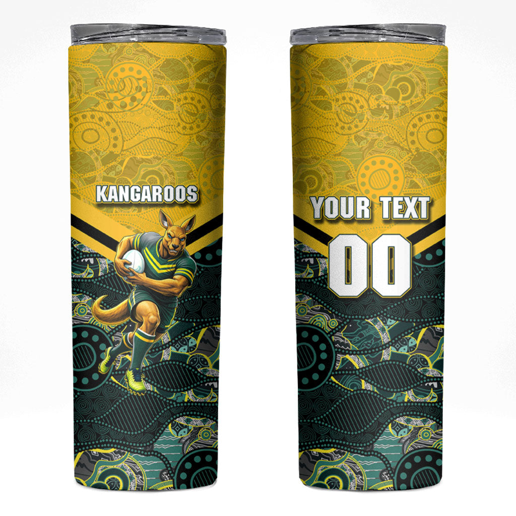 Personalised Kangaroos Rugby Skinny Tumbler Aboriginal Pattern Australia Colors Tribal Sports