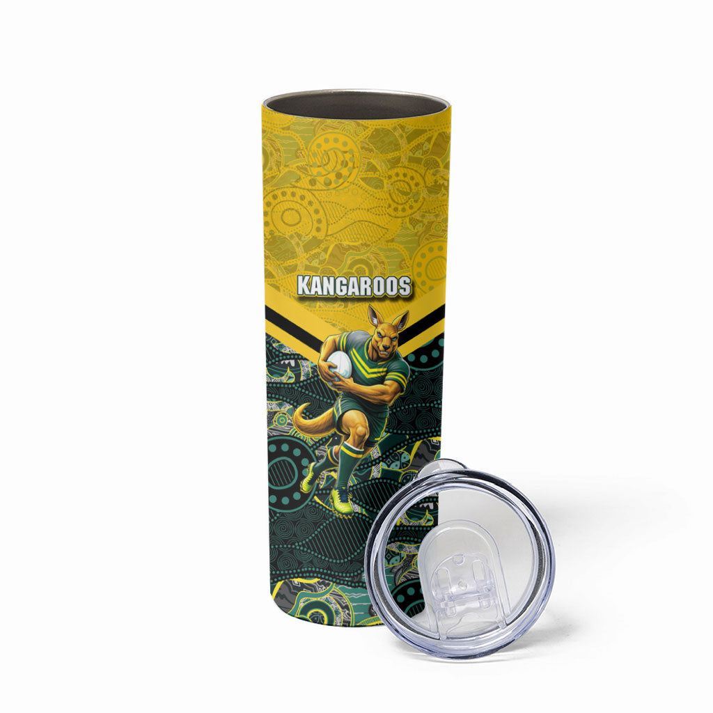 Personalised Kangaroos Rugby Skinny Tumbler Aboriginal Pattern Australia Colors Tribal Sports