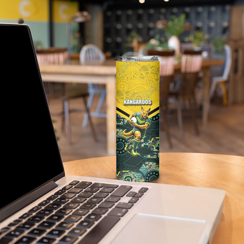 Personalised Kangaroos Rugby Skinny Tumbler Aboriginal Pattern Australia Colors Tribal Sports