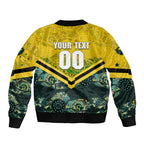 Personalised Kangaroos Rugby Sleeve Zip Bomber Jacket Aboriginal Pattern Australia Colors Tribal Sports