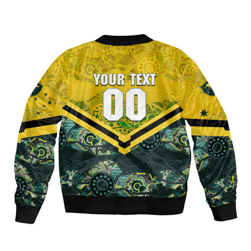 Personalised Kangaroos Rugby Sleeve Zip Bomber Jacket Aboriginal Pattern Australia Colors Tribal Sports