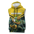 Personalised Kangaroos Rugby Sleeveless Hoodie Aboriginal Pattern Australia Colors Tribal Sports