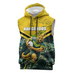 Personalised Kangaroos Rugby Sleeveless Hoodie Aboriginal Pattern Australia Colors Tribal Sports
