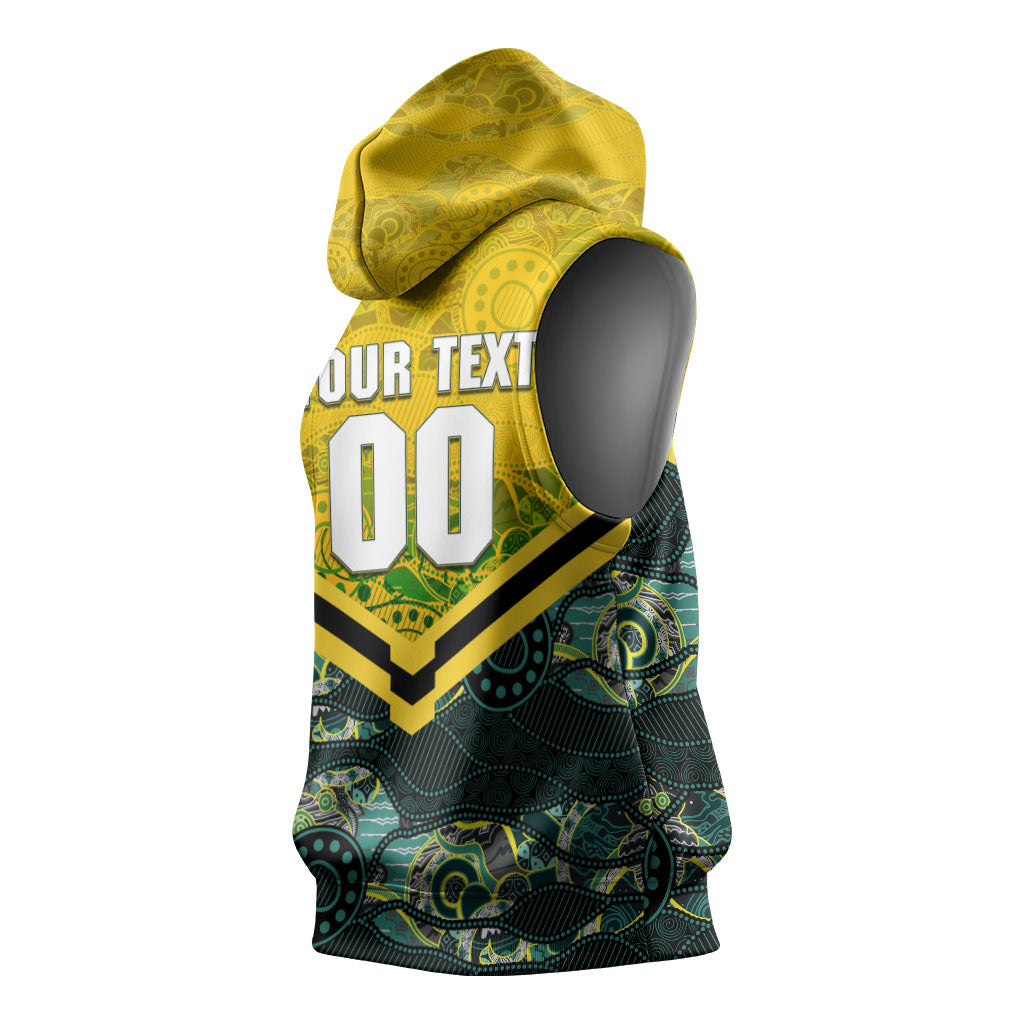 Personalised Kangaroos Rugby Sleeveless Hoodie Aboriginal Pattern Australia Colors Tribal Sports