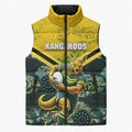 Personalised Kangaroos Rugby Sleeveless Puffer Jacket Aboriginal Pattern Australia Colors Tribal Sports
