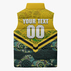 Personalised Kangaroos Rugby Sleeveless Puffer Jacket Aboriginal Pattern Australia Colors Tribal Sports